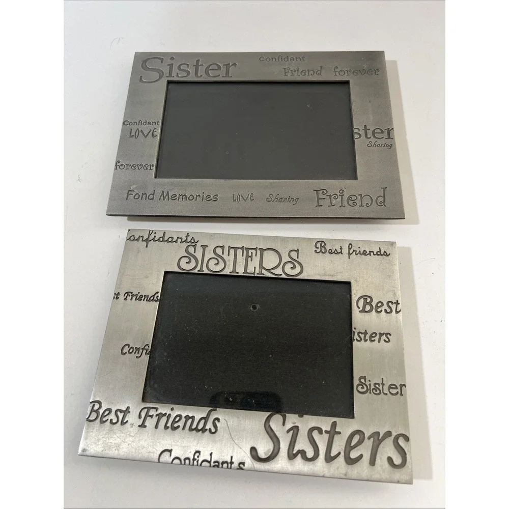 Lot Of 2 Picture Frames Silver 4x6‎ Sisters Memories  Best Friends Family Photos